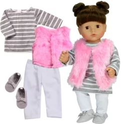Sophia’s 4 Piece Winter Outfit With Shoes Set For 15'' Dolls, Pink/Gray
