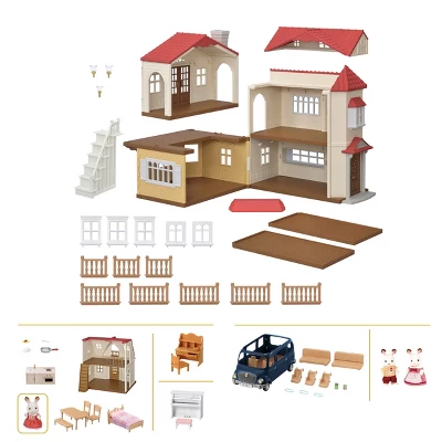 Calico Critters Red Roof Grand Mansion Gift Set, Dollhouse Playset With 3 Figures, Furniture, Vehicle And Accessories 1 Calico Critters Red Roof Grand Mansion Gift Set, Dollhouse Playset With 3 Figures, Furniture, Vehicle And Accessories