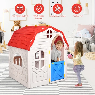 Costway Kids Cottage Playhouse Foldable Plastic Play House Indoor Outdoor Toy Portable 5 Costway Kids Cottage Playhouse Foldable Plastic Play House Indoor Outdoor Toy Portable - Image 5