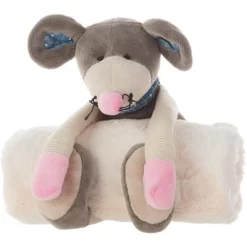 Mina Victory Plush Lines Stuffed Animal Plush With Blanket 7" X 17" Indoor Stuffed Animal