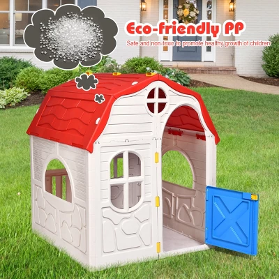Costway Kids Cottage Playhouse Foldable Plastic Play House Indoor Outdoor Toy Portable 6 Costway Kids Cottage Playhouse Foldable Plastic Play House Indoor Outdoor Toy Portable - Image 6