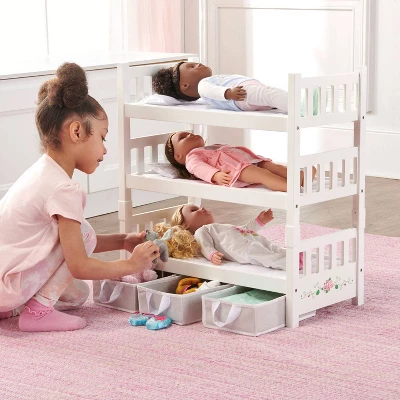 Badger Basket 1-2-3 Convertible Doll Bunk Bed With Bedding And Baskets - White Rose 2 Badger Basket 1-2-3 Convertible Doll Bunk Bed With Bedding And Baskets - White Rose - Image 2
