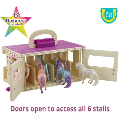 Breyer Unicorn Magic Wooden Carry Stable Playset W/ 6 Unicorns 2 Breyer Unicorn Magic Wooden Carry Stable Playset W/ 6 Unicorns - Image 2
