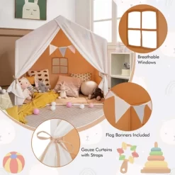 Costway Kid's Play Tent Toddler Playhouse Castle Solid Wood Frame With Washable Mat Orange/Pink 18 Costway Kid's Play Tent Toddler Playhouse Castle Solid Wood Frame With Washable Mat Orange/Pink -Dollhouse Dreams Deals Store GUEST 84985fa1 1cc7 4ef6 a4b0 68c544134447