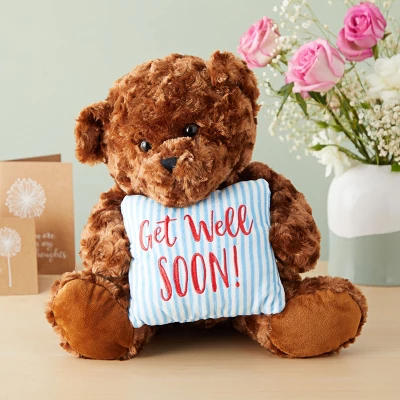 Get Well Soon Bear Plush Pillow, Get Well Soon Bear For Kids, Adults (Dark Brown, 14 In) 1 Get Well Soon Bear Plush Pillow, Get Well Soon Bear For Kids, Adults (Dark Brown, 14 In)
