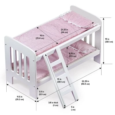 Badger Basket Doll Bunk Bed With Bedding, Ladder, And Free Personalization Kit - White/Pink/Gingham 7 Badger Basket Doll Bunk Bed With Bedding, Ladder, And Free Personalization Kit - White/Pink/Gingham - Image 7