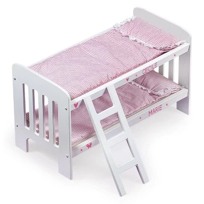Badger Basket Doll Bunk Bed With Bedding, Ladder, And Free Personalization Kit - White/Pink/Gingham 1 Badger Basket Doll Bunk Bed With Bedding, Ladder, And Free Personalization Kit - White/Pink/Gingham