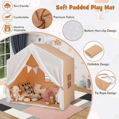 Costway Kid's Play Tent Toddler Playhouse Castle Solid Wood Frame With Washable Mat Orange/Pink 6 Costway Kid's Play Tent Toddler Playhouse Castle Solid Wood Frame With Washable Mat Orange/Pink - Image 6