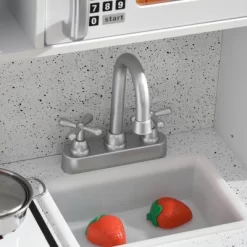 Qaba Wooden Play Kitchen With Easy Toy Organizer Bins, Latte Maker Pretend Play Kitchen Set With Stove Sound Effects, Preschool Toy Playset -Dollhouse Dreams Deals Store GUEST af56db97 888a 4986 a773 8ffde40248bb