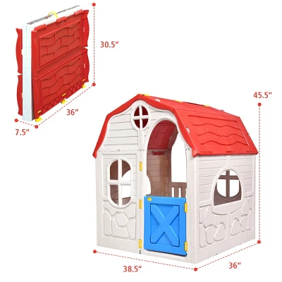 Costway Kids Cottage Playhouse Foldable Plastic Play House Indoor Outdoor Toy Portable 3 Costway Kids Cottage Playhouse Foldable Plastic Play House Indoor Outdoor Toy Portable - Image 3