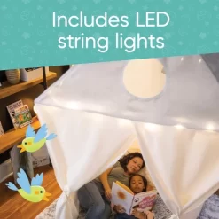 Hearthsong Cozy Cottage Bed Canopy With LED Lights Designed For Twin Or Queen-Sized Bed - Gray -Dollhouse Dreams Deals Store GUEST b4ce2d23 2114 4415 ae65 0dcf1a7bf8ad