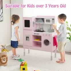 Costway Kids Pretend Kitchen Play Set Toddler Toy Wooden Chef Height Adjustable With Sounds