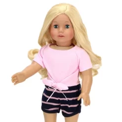 Sophia’s 2 Piece Summer Outfit With Tie Front Tee And Striped Shorts For 18" Dolls, Pink/Navy -Dollhouse Dreams Deals Store GUEST bfe61989 66a1 44d7 8652 0fab1cdc9ba2