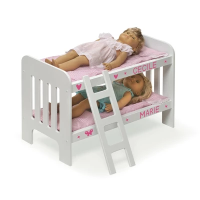 Badger Basket Doll Bunk Bed With Bedding, Ladder, And Free Personalization Kit - White/Pink/Gingham 6 Badger Basket Doll Bunk Bed With Bedding, Ladder, And Free Personalization Kit - White/Pink/Gingham - Image 6