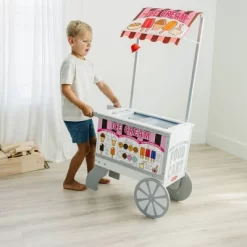 Melissa & Doug Wooden Snacks And Sweets Food Cart - 40+ Play Food Pc, Reversible Awning