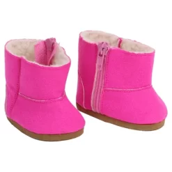 Sophia’s Snowflake Dress, Faux Fur Vest, Leggings, & Booties Outfit For 18” Dolls, Hot Pink/Silver/White