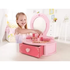 Hape Toys Petite Pink Vanity Toy Wooden Beauty Desk With Drawer, Mirror, And Pretend Makeup Kit, Hairbrush, Lipstick Roll, Compact, Perfume, And Puffs -Dollhouse Dreams Deals Store GUEST eb800342 00d9 4bcb a3aa 48aae3ae741e