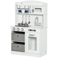 Qaba Wooden Play Kitchen With Easy Toy Organizer Bins, Latte Maker Pretend Play Kitchen Set With Stove Sound Effects, Preschool Toy Playset -Dollhouse Dreams Deals Store GUEST fe1a7077 1f94 4924 a8b7 09c384de57da